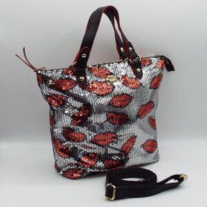 Juicy Couture Red Lipstick Kiss Sequin Top Handle Satchel Crossbody Bag